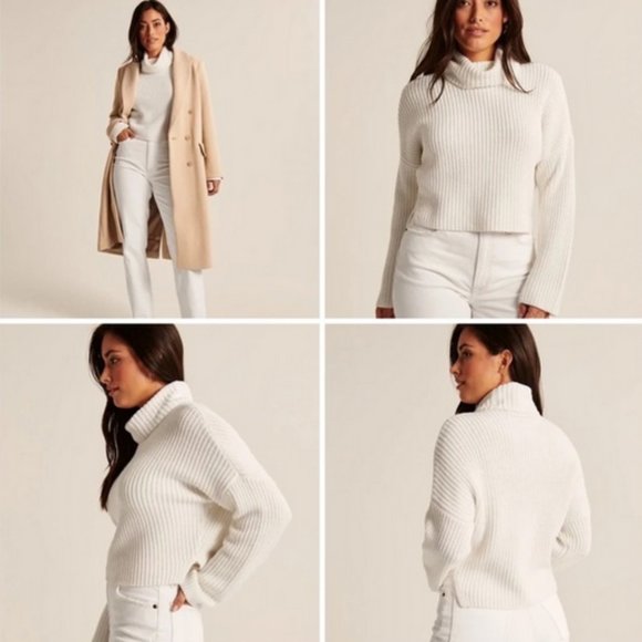 NWOT Cream Abercrombie & Fitch Knit Oversized Turtleneck Sweater - Picture 2 of 3